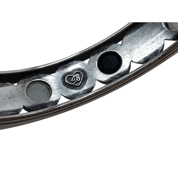 Brighton Silver-Tone Bangle Bracelet Black & Clear Gems Filigree Hinged - Picture 5 of 5